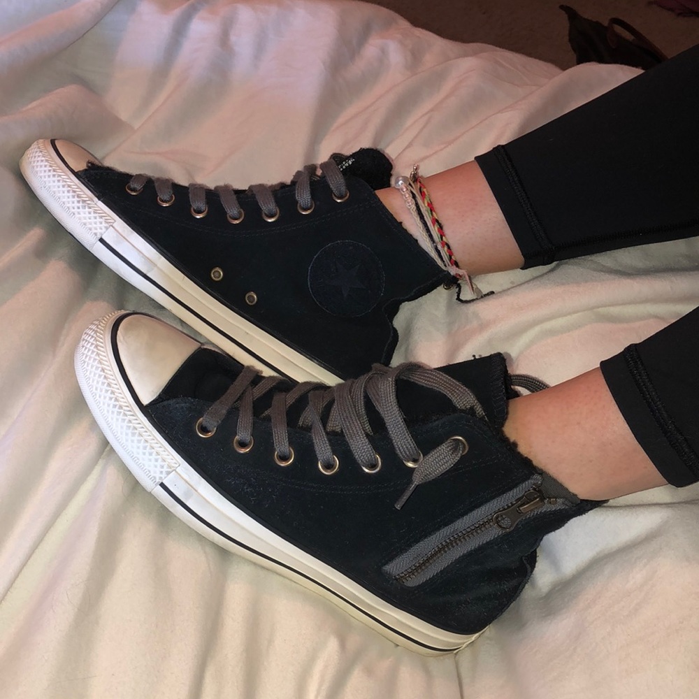 Black fleece converse high tops